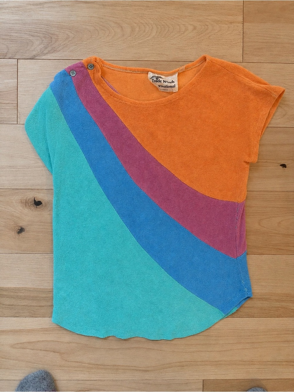 Vintage Trade Winds Colorblock Terry Tee - Orange, Teal, Blue, Pink